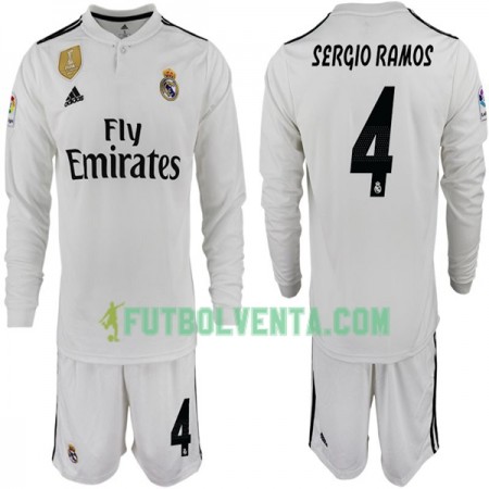 Camiseta de fútbol Real Madrid SERGIO RAMOS 4 Niño 1ª equipación 2018/2019 Manga Larga